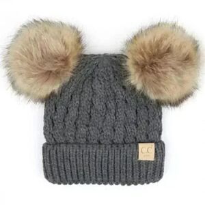 CC Kids Double Pom Pom All‎ Over Cable Beanie NEW